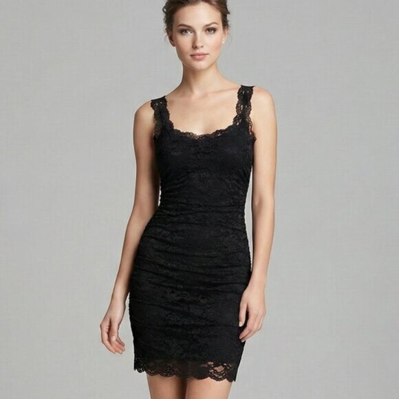 Victoria's Secret Moda Lace Ruched Mini Bodycon Dress Black Cocktail Y2K XS - Picture 1 of 16